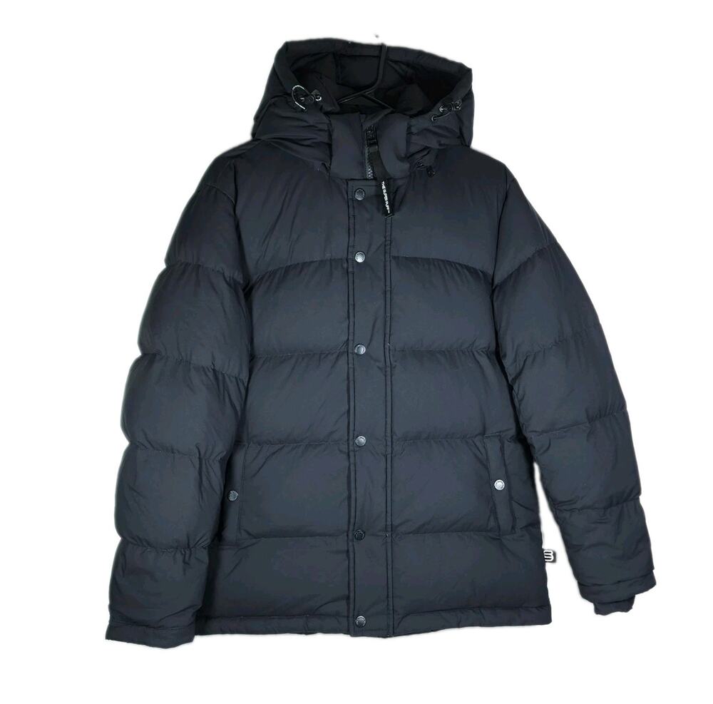 Aritzia Super Puff Women's Small Black Down Full Zip Hooded Winter Coat Jacket